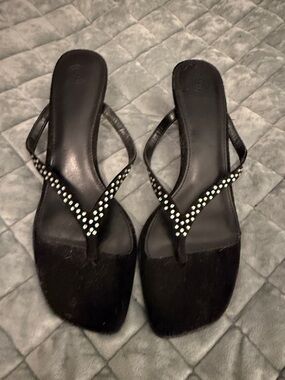 Urban Outfitters Black Rhinestone V-strap Mules